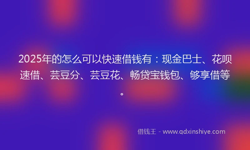 2025年的怎么可以快速借钱有：现金巴士、花呗速借、芸豆分、芸豆花、畅贷宝钱包、够享借等。