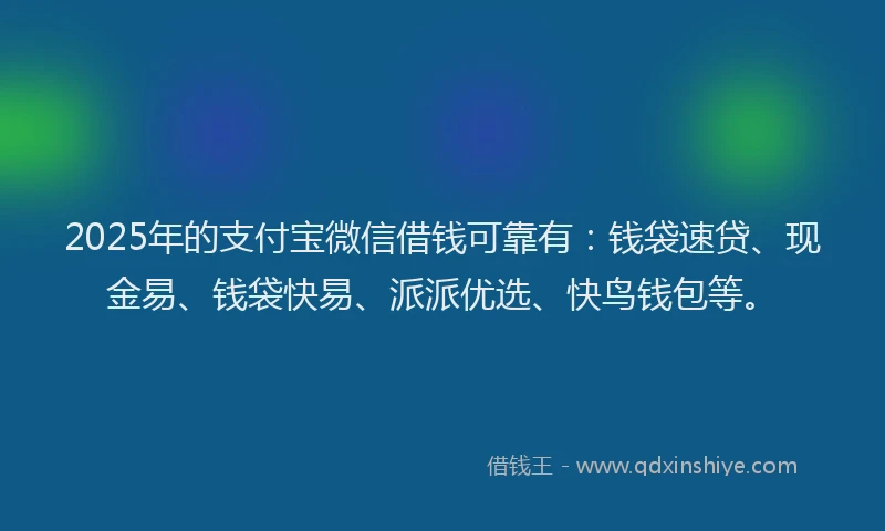 2025年的支付宝微信借钱可靠有：钱袋速贷、现金易、钱袋快易、派派优选、快鸟钱包等。
