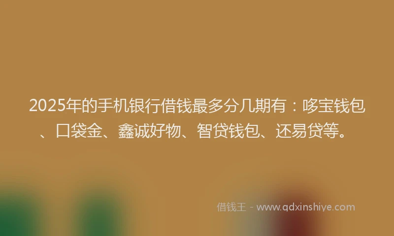 2025年的手机银行借钱最多分几期有：哆宝钱包、口袋金、鑫诚好物、智贷钱包、还易贷等。