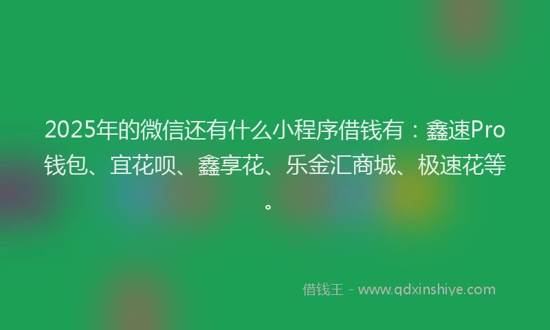 2025年的微信还有什么小程序借钱有：鑫速Pro钱包、宜花呗、鑫享花、乐金汇商城、极速花等。