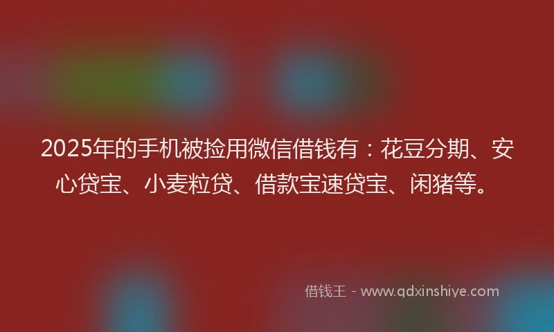 2025年的手机被捡用微信借钱有：花豆分期、安心贷宝、小麦粒贷、借款宝速贷宝、闲猪等。