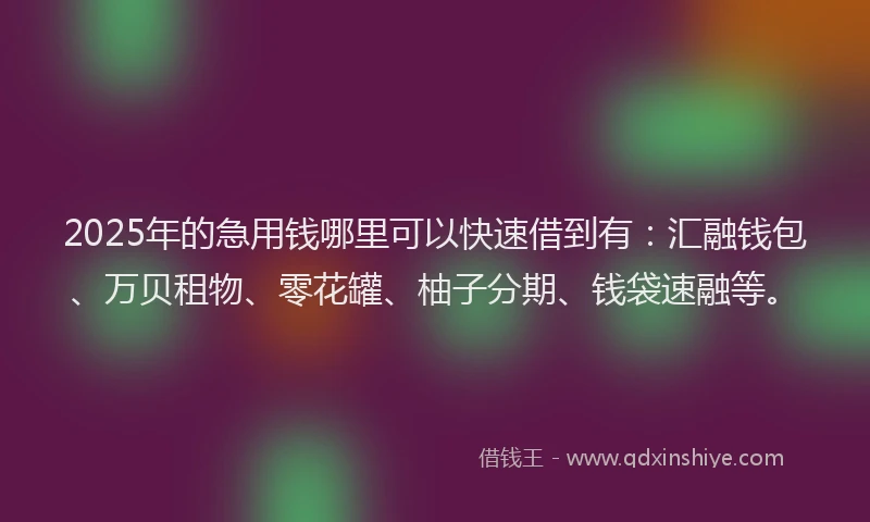 2025年的急用钱哪里可以快速借到有：汇融钱包、万贝租物、零花罐、柚子分期、钱袋速融等。