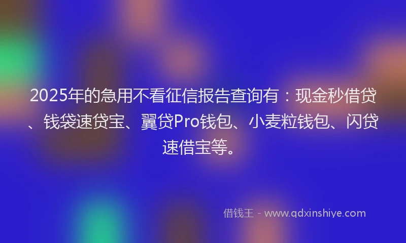 2025年的急用不看征信报告查询有：现金秒借贷、钱袋速贷宝、翼贷Pro钱包、小麦粒钱包、闪贷速借宝等。