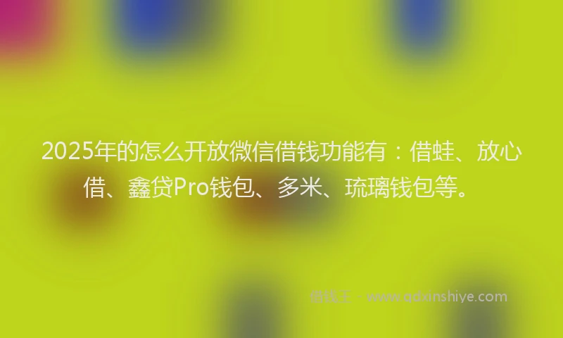2025年的怎么开放微信借钱功能有：借蛙、放心借、鑫贷Pro钱包、多米、琉璃钱包等。