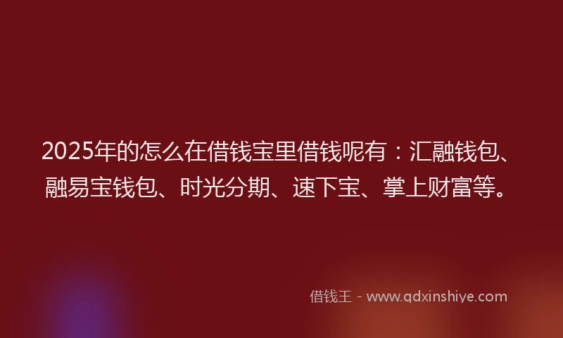 2025年的怎么在借钱宝里借钱呢有：汇融钱包、融易宝钱包、时光分期、速下宝、掌上财富等。