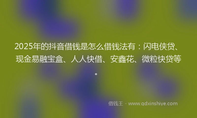 2025年的抖音借钱是怎么借钱法有：闪电侠贷、现金易融宝盒、人人快借、安鑫花、微粒快贷等。