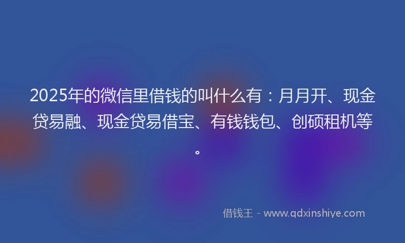 2025年的微信里借钱的叫什么有：月月开、现金贷易融、现金贷易借宝、有钱钱包、创硕租机等。