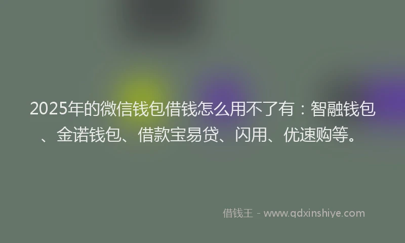 2025年的微信钱包借钱怎么用不了有：智融钱包、金诺钱包、借款宝易贷、闪用、优速购等。