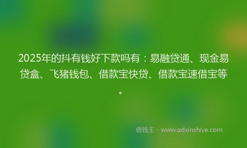2025年的抖有钱好下款吗有：易融贷通、现金易贷盒、飞猪钱包、借款宝快贷、借款宝速借宝等。