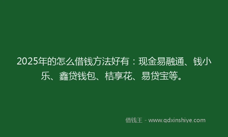 2025年的怎么借钱方法好有：现金易融通、钱小乐、鑫贷钱包、桔享花、易贷宝等。