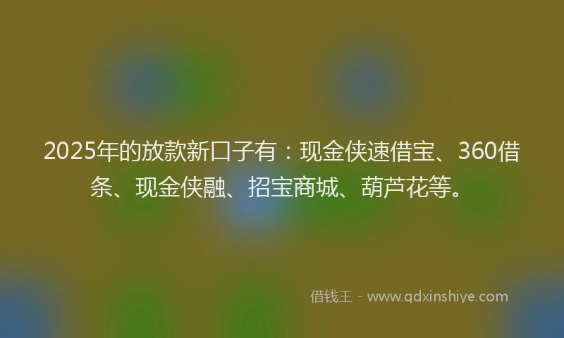 2025年的放款新口子有：现金侠速借宝、360借条、现金侠融、招宝商城、葫芦花等。