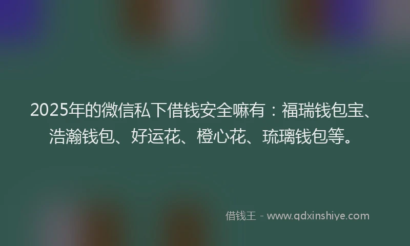 2025年的微信私下借钱安全嘛有：福瑞钱包宝、浩瀚钱包、好运花、橙心花、琉璃钱包等。