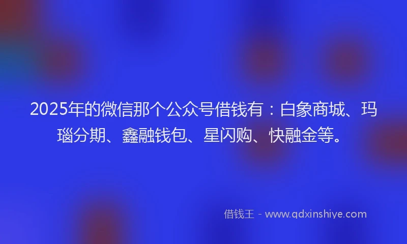 2025年的微信那个公众号借钱有：白象商城、玛瑙分期、鑫融钱包、星闪购、快融金等。