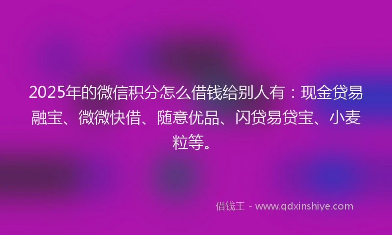 2025年的微信积分怎么借钱给别人有：现金贷易融宝、微微快借、随意优品、闪贷易贷宝、小麦粒等。