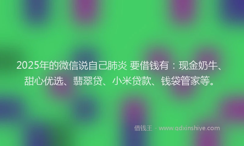 2025年的微信说自己肺炎 要借钱有：现金奶牛、甜心优选、翡翠贷、小米贷款、钱袋管家等。
