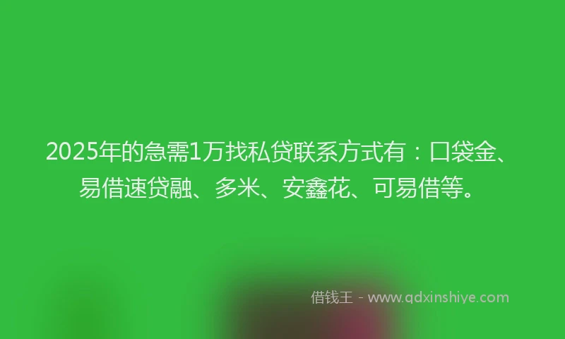 2025年的急需1万找私贷联系方式有：口袋金、易借速贷融、多米、安鑫花、可易借等。