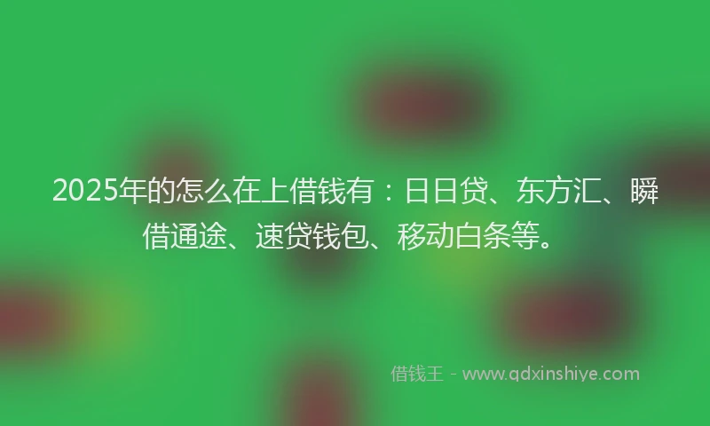 2025年的怎么在上借钱有：日日贷、东方汇、瞬借通途、速贷钱包、移动白条等。