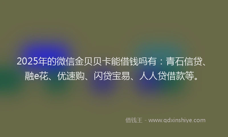 2025年的微信金贝贝卡能借钱吗有：青石信贷、融e花、优速购、闪贷宝易、人人贷借款等。