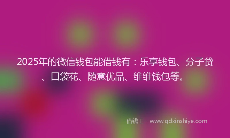2025年的微信钱包能借钱有：乐享钱包、分子贷、口袋花、随意优品、维维钱包等。