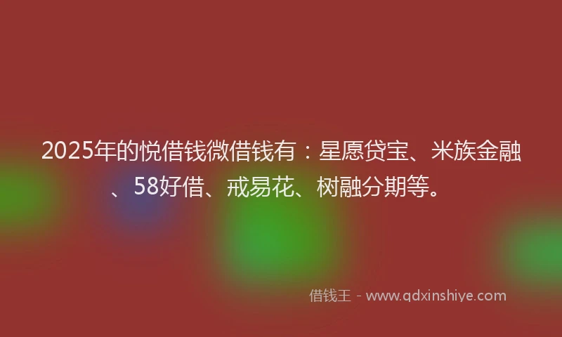 2025年的悦借钱微借钱有：星愿贷宝、米族金融、58好借、戒易花、树融分期等。
