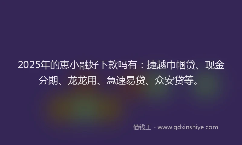 2025年的恵小融好下款吗有：捷越巾帼贷、现金分期、龙龙用、急速易贷、众安贷等。
