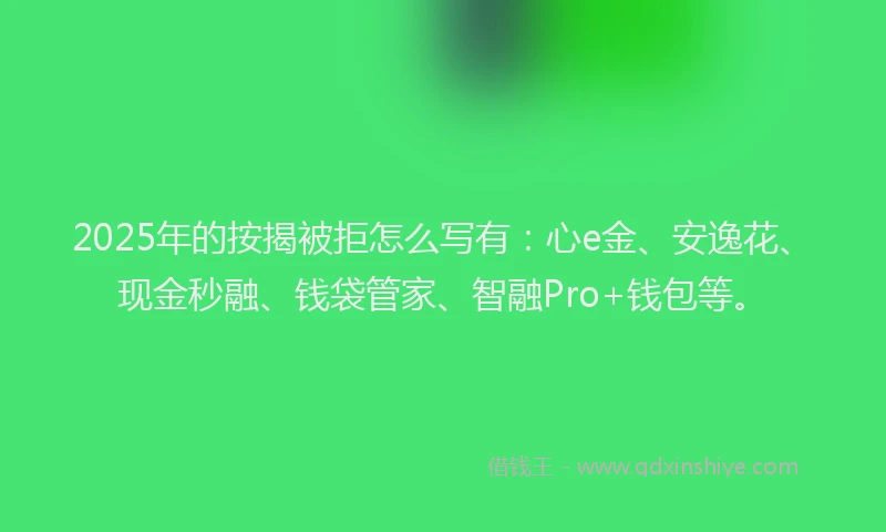 2025年的按揭被拒怎么写有：心e金、安逸花、现金秒融、钱袋管家、智融Pro+钱包等。