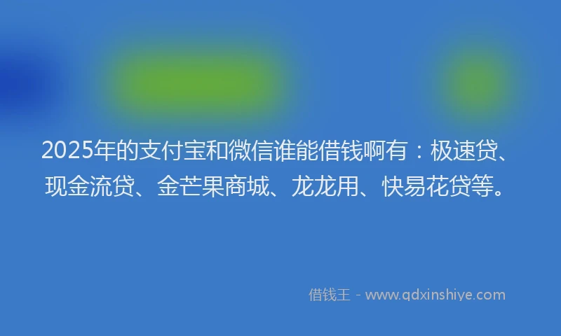 2025年的支付宝和微信谁能借钱啊有：极速贷、现金流贷、金芒果商城、龙龙用、快易花贷等。