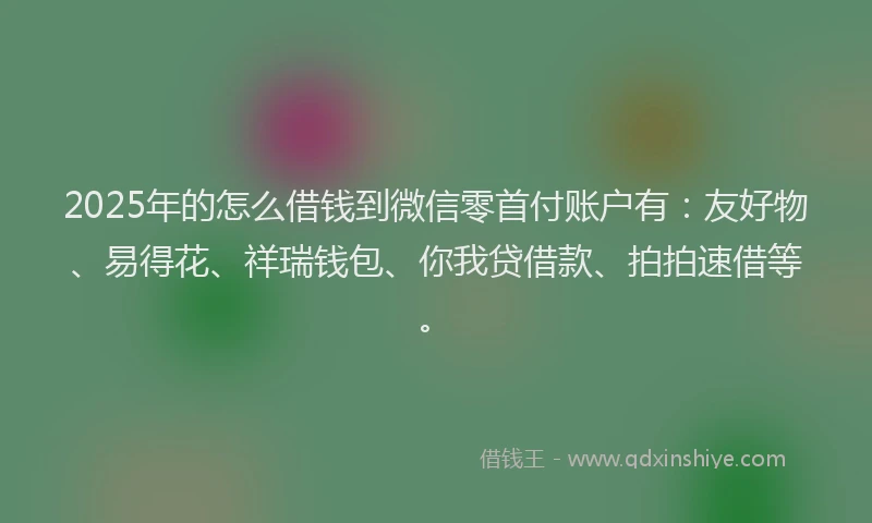 2025年的怎么借钱到微信零首付账户有：友好物、易得花、祥瑞钱包、你我贷借款、拍拍速借等。