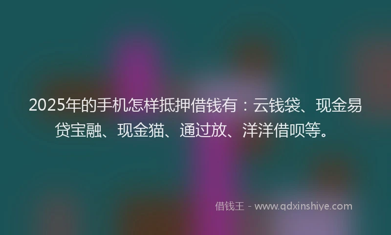 2025年的手机怎样抵押借钱有：云钱袋、现金易贷宝融、现金猫、通过放、洋洋借呗等。