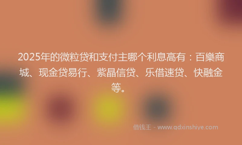 2025年的微粒贷和支付主哪个利息高有：百樂商城、现金贷易行、紫晶信贷、乐借速贷、快融金等。