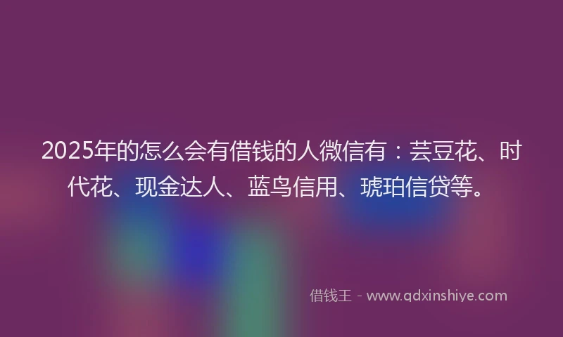 2025年的怎么会有借钱的人微信有：芸豆花、时代花、现金达人、蓝鸟信用、琥珀信贷等。