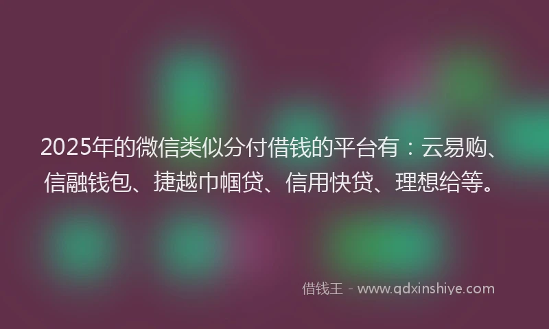 2025年的微信类似分付借钱的平台有：云易购、信融钱包、捷越巾帼贷、信用快贷、理想给等。