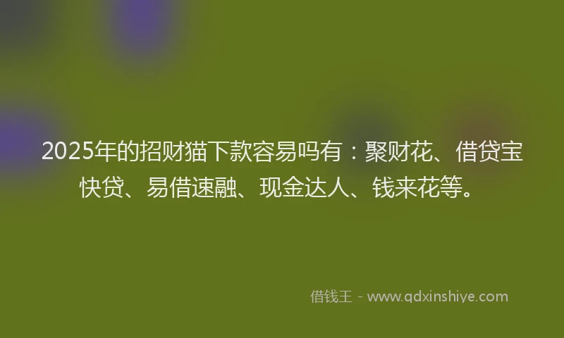 2025年的招财猫下款容易吗有：聚财花、借贷宝快贷、易借速融、现金达人、钱来花等。