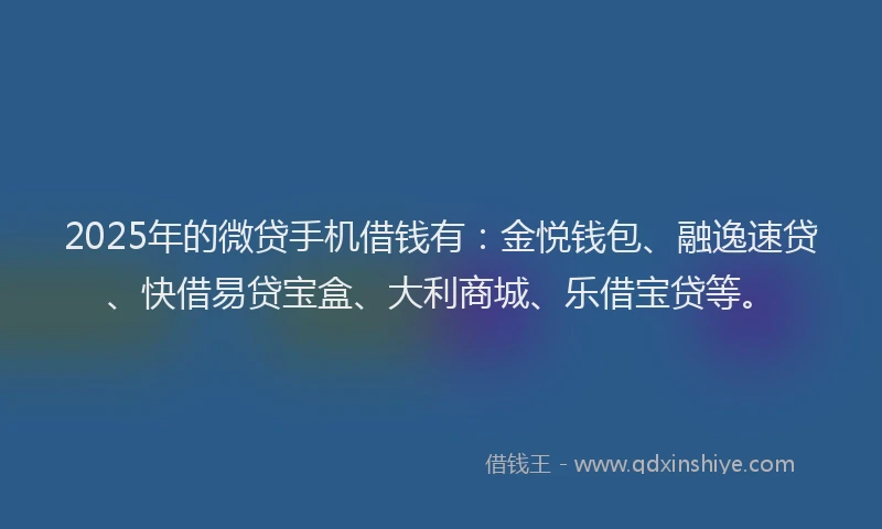 2025年的微贷手机借钱有：金悦钱包、融逸速贷、快借易贷宝盒、大利商城、乐借宝贷等。