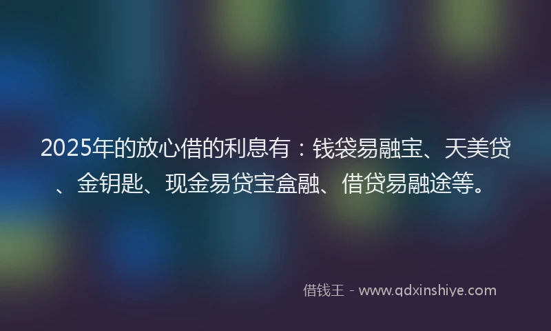 2025年的放心借的利息有：钱袋易融宝、天美贷、金钥匙、现金易贷宝盒融、借贷易融途等。