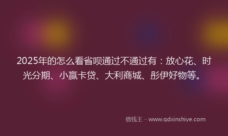 2025年的怎么看省呗通过不通过有：放心花、时光分期、小赢卡贷、大利商城、彤伊好物等。