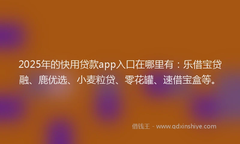 2025年的快用贷款app入口在哪里有：乐借宝贷融、鹿优选、小麦粒贷、零花罐、速借宝盒等。