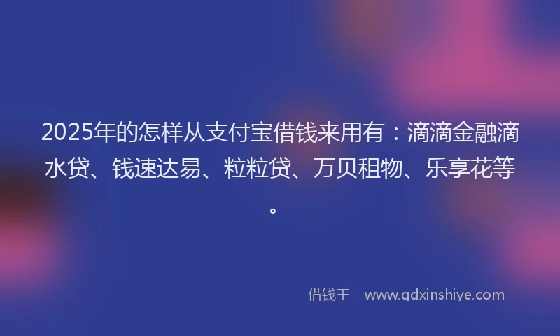 2025年的怎样从支付宝借钱来用有：滴滴金融滴水贷、钱速达易、粒粒贷、万贝租物、乐享花等。
