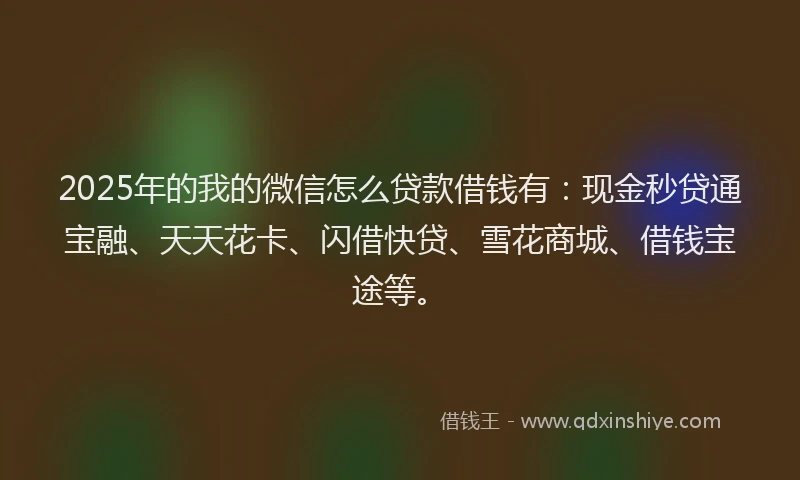 2025年的我的微信怎么贷款借钱有：现金秒贷通宝融、天天花卡、闪借快贷、雪花商城、借钱宝途等。