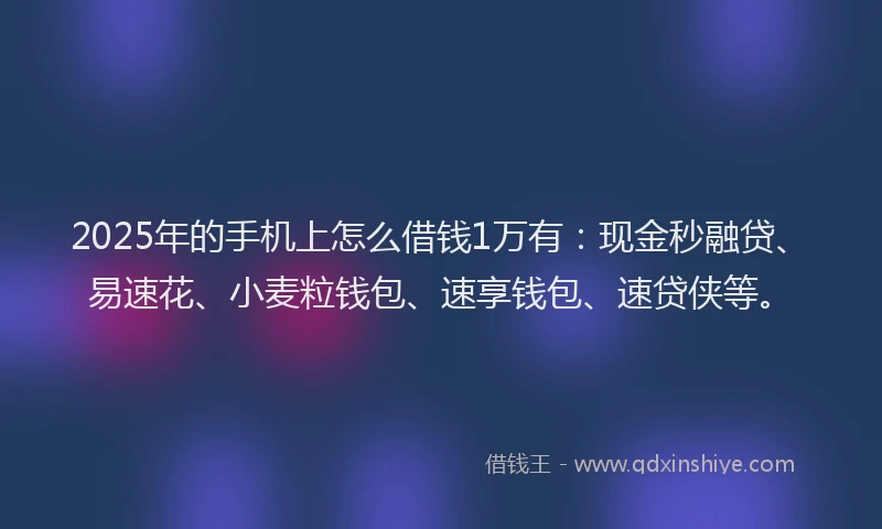 2025年的手机上怎么借钱1万有：现金秒融贷、易速花、小麦粒钱包、速享钱包、速贷侠等。