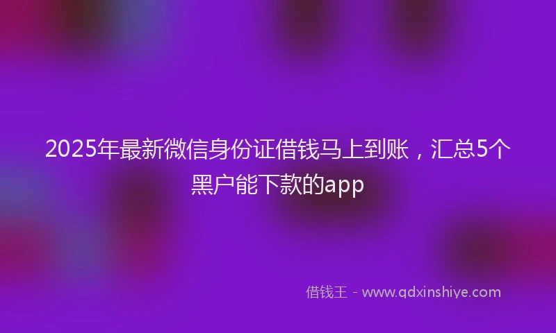 2025年最新微信身份证借钱马上到账，汇总5个黑户能下款的app