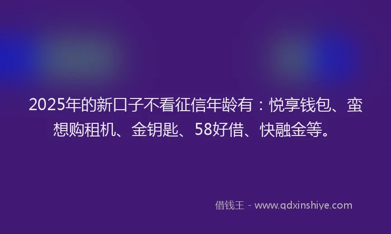 2025年的新口子不看征信年龄有：悦享钱包、蛮想购租机、金钥匙、58好借、快融金等。