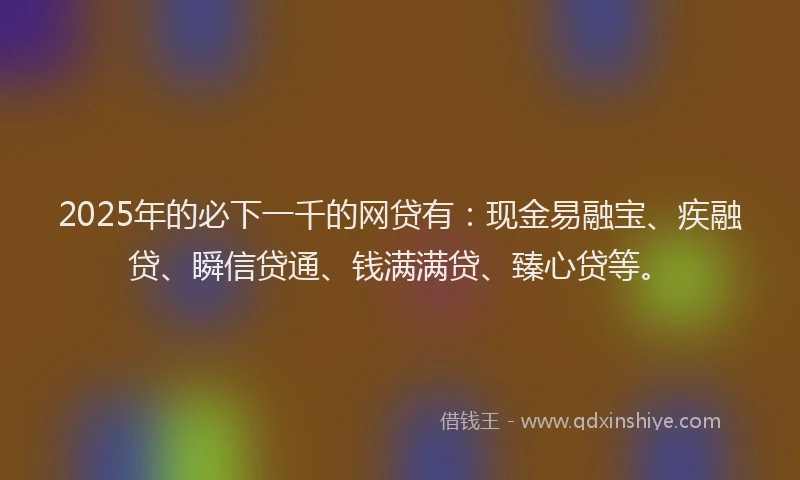 2025年的必下一千的网贷有：现金易融宝、疾融贷、瞬信贷通、钱满满贷、臻心贷等。