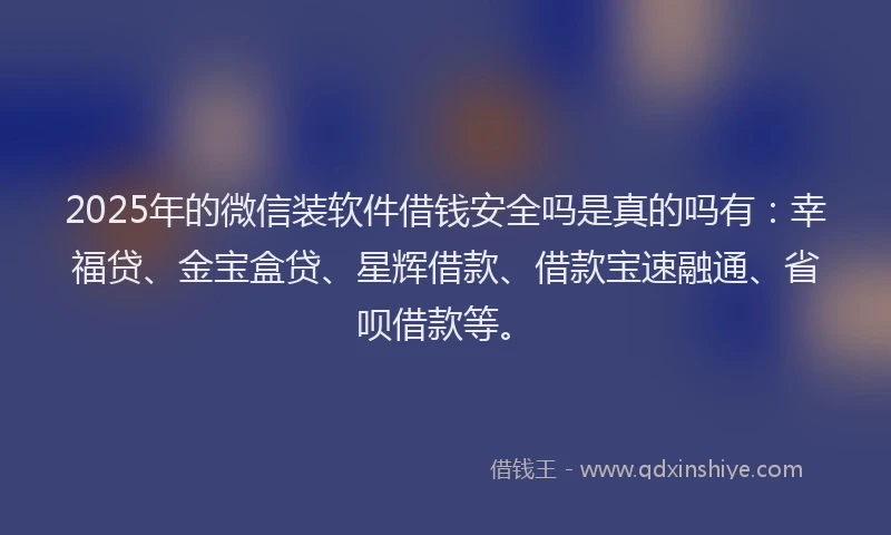 2025年的微信装软件借钱安全吗是真的吗有：幸福贷、金宝盒贷、星辉借款、借款宝速融通、省呗借款等。