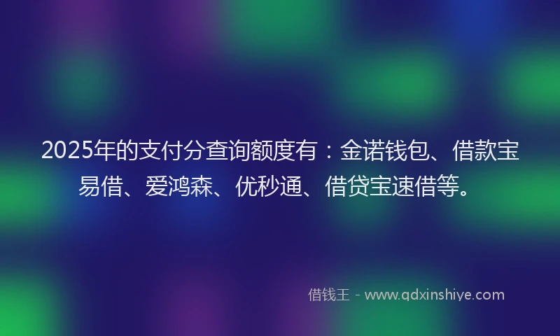 2025年的支付分查询额度有：金诺钱包、借款宝易借、爱鸿森、优秒通、借贷宝速借等。