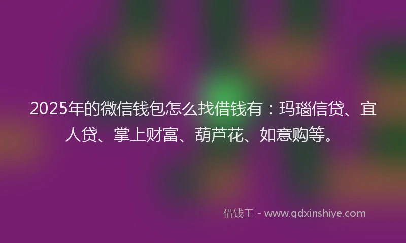 2025年的微信钱包怎么找借钱有：玛瑙信贷、宜人贷、掌上财富、葫芦花、如意购等。