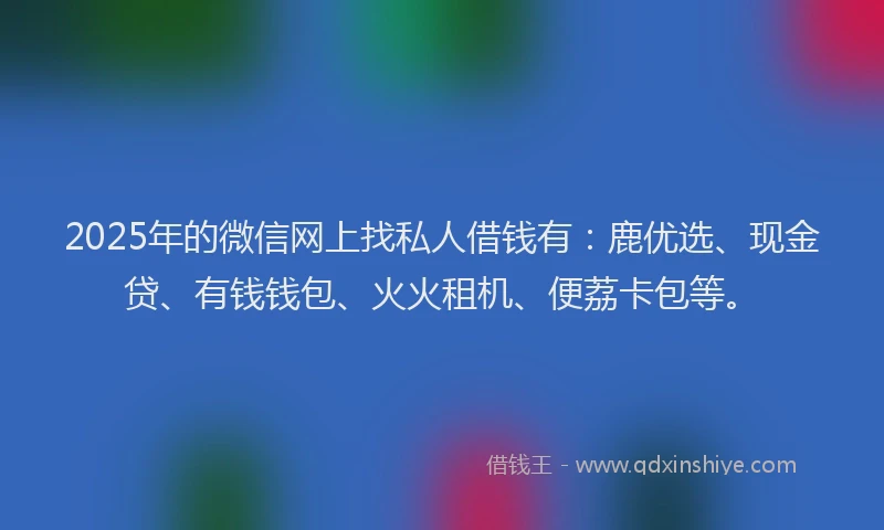 2025年的微信网上找私人借钱有：鹿优选、现金贷、有钱钱包、火火租机、便荔卡包等。