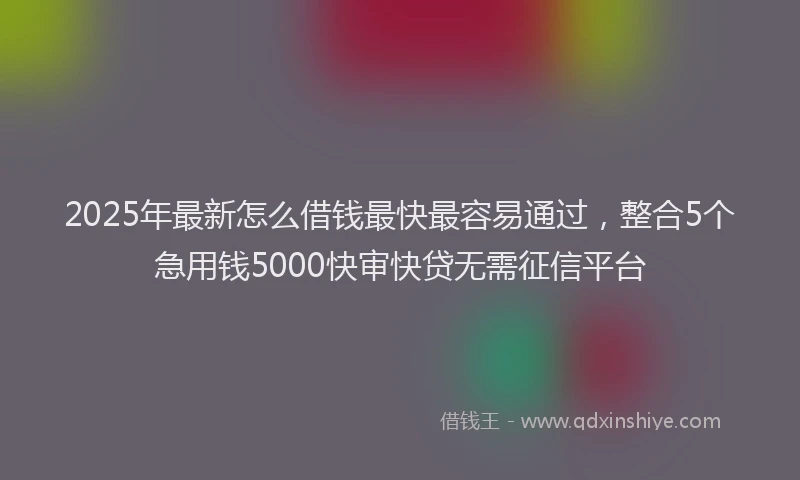 2025年最新怎么借钱最快最容易通过，整合5个急用钱5000快审快贷无需征信平台