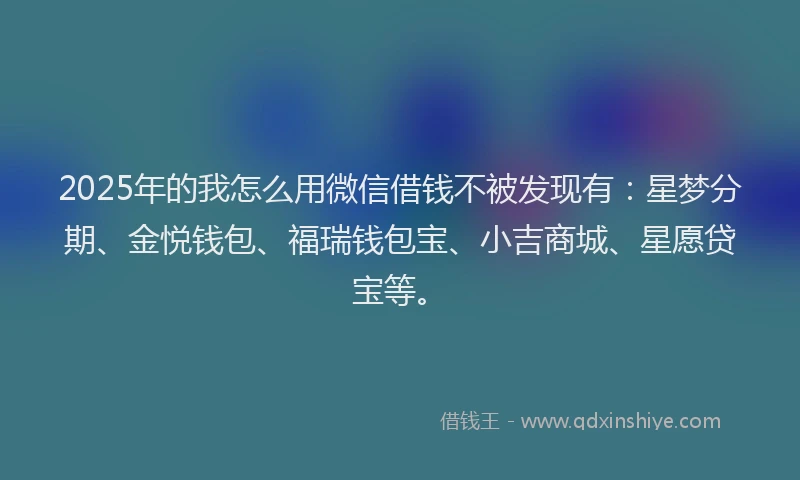 2025年的我怎么用微信借钱不被发现有：星梦分期、金悦钱包、福瑞钱包宝、小吉商城、星愿贷宝等。