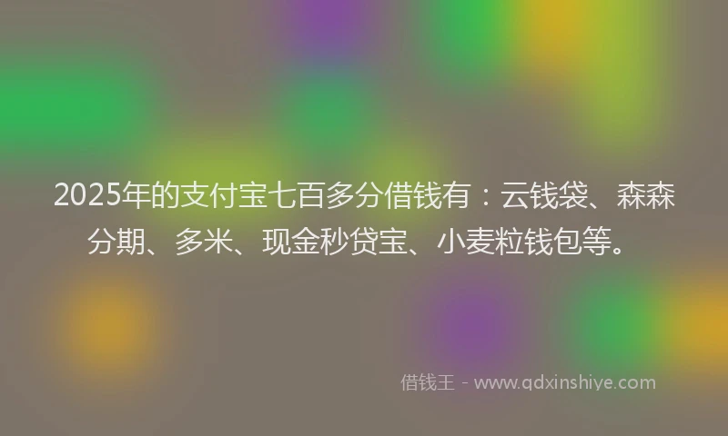 2025年的支付宝七百多分借钱有：云钱袋、森森分期、多米、现金秒贷宝、小麦粒钱包等。